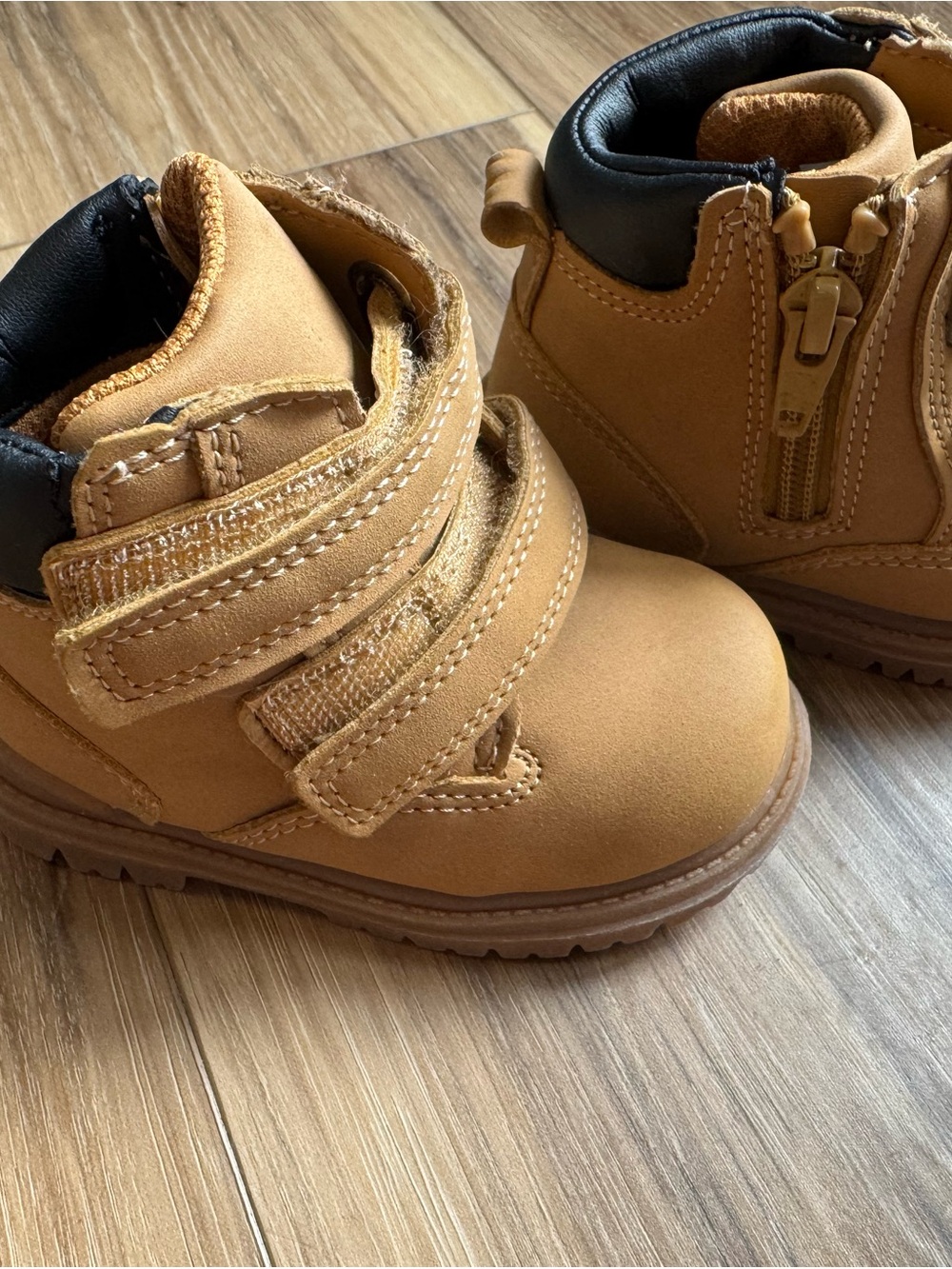 Kids Tan Ankle Boots with Hook-and-Loop Closure